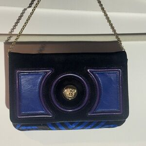 Versace Black and Blue Mini Bag with Purple Accents